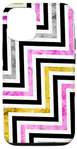 iPhone 12 12 Pro Black Pink Golden Color Lines Graphic Pattern Gift Case