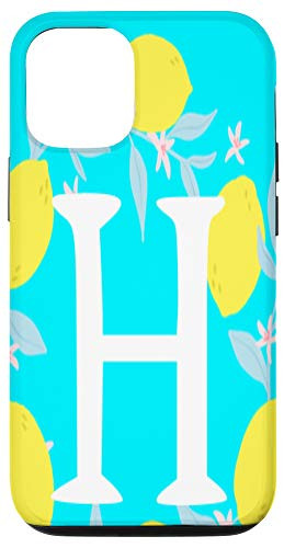 iPhone 12 12 Pro Letter H Monogram Yellow Lemon Teal Blue Background Wreath Case