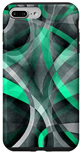 iPhone 7 Plus 8 Plus Eighties Snazzy Aqua and Grey Curved Line Pattern Case