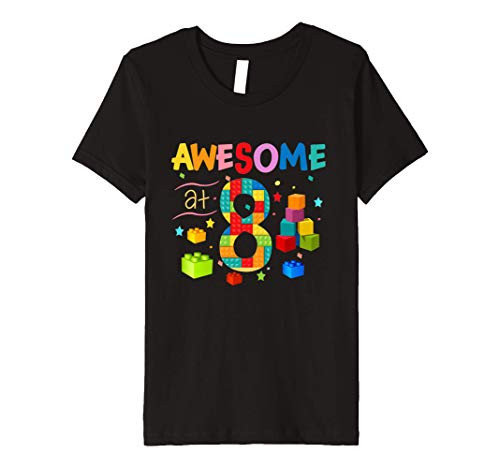 Kids Building Blocks Brick 8th Birthday Boy 8 Years Old Gift Premium T-Shirt