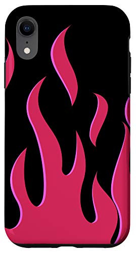 iPhone XR Red Rose Flames pattern Black Background Design Case Case