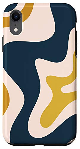 iPhone XR Retro Liquid Swirl Abstract Pattern in Blush Navy Mustard Case