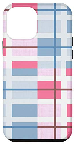 iPhone 12 mini Abstract Art Pastel Pink Blue Squares Lines Grid Geometric Case