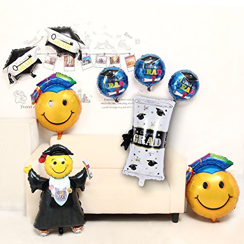 10PCS Graduation Party Decorations with Jumping Grad Graduation Certificate Key to Success Grad Balloon Graduation Smiley Balloons
