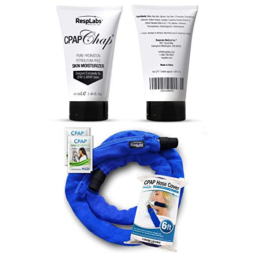 RespLabs CPAP Chap Face Cream Petroleum Free and Non-Greasy CPAP Lotion - 40 ml Bottle and CPAP Hose Cover 6 Foot Bundle