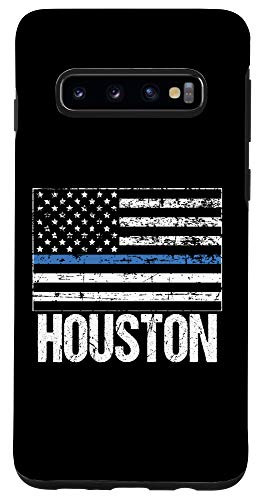 Galaxy S10 Policeman Blue Line Flag Houston Police Officer Support Gift Case