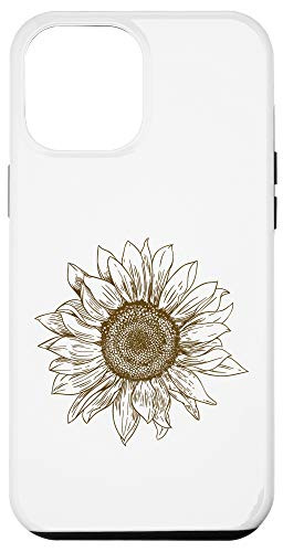 iPhone 12 Pro Max Single Sunflower Outline Drawing Sunflower Line Art White Case