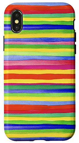 iPhone X XS Vintage Red Green Yellow Pink Lines Case