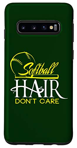 Galaxy S10 Softball Player Gift Girls Softball Hair Dont Care Green Case