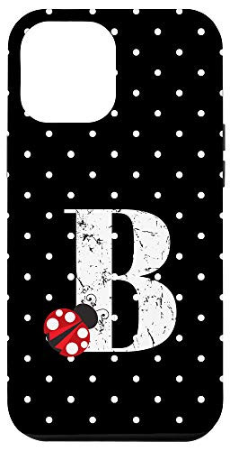iPhone 12 Pro Max Ladybug Black White Polka Dots Monogram Initial Letter B Case