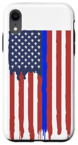 iPhone XR Back the Blue Blue Line American Flag Graffiti Paint Style Case