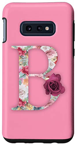 Galaxy S10e Floral Monogram Initial Capital Letter B on Pink Background Case