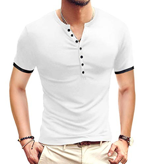 YTD Mens Casual Slim Fit Basic Henley Short Sleeve Fashion Summer T-Shirt M White YTD Mens Casual Slim Fit Basic Henley Short Sleeve Fashion Summer T-Shirt M White