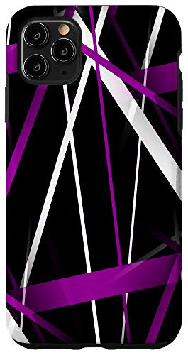 iPhone 11 Pro Max Seamless Abstract Purple and White Lines On Black Pattern Case