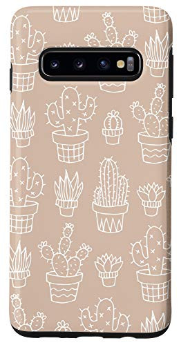 Galaxy S10 Cactus Succulent Plant Pattern Botanical Line Art Beige Case