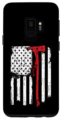 Galaxy S9 Firefighter Red Line American Flag With Fireman Ax Case