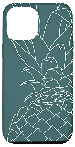 iPhone 12 Pro Max Pineapple Tropical Fruit Line Art Modern Teal Blue-Green Case