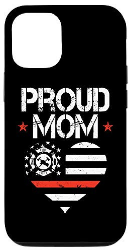 iPhone 12 12 Pro Firefighter Mom Red Line US Flag Heart Case
