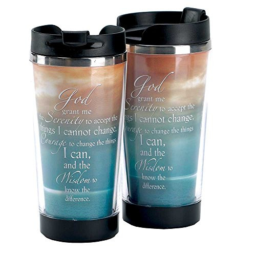 Serenity Prayer Beach Sunset 9.5 Oz. Stainless Steel Travel Mug with Black Snap Lid