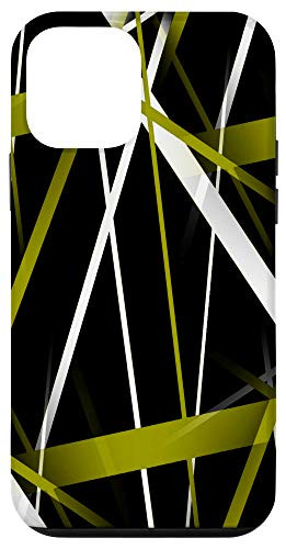 iPhone 12 mini Seamless Abstract Olive and White Lines On Black Pattern Case