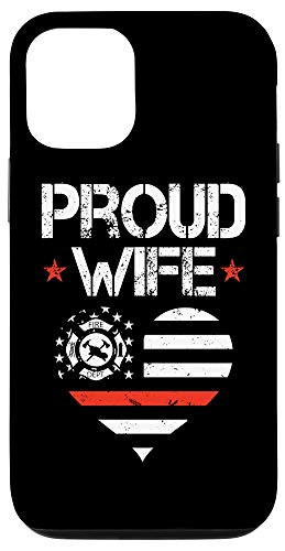 iPhone 12 12 Pro Firefighter Wife Red Line US Flag Heart Case