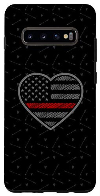 Galaxy S10plus Thin Red Line American Flag Heart Pattern - Firefighter Wife Case Galaxy S10plus Thin Red Line American Flag Heart Pattern - Firefighter Wife Case
