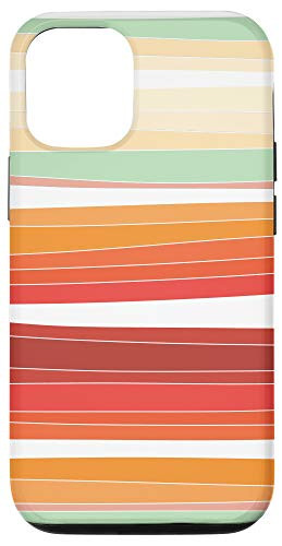 iPhone 12 12 Pro Retro Lines Stripes Pattern Pastel Mint Green Orange Case