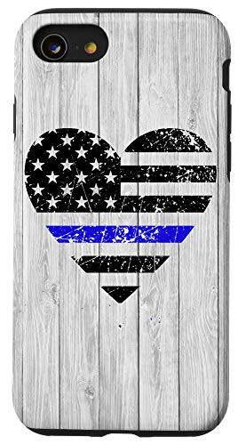 iPhone SE  2020    7   8 Wood Background Thin Blue Line Heart Law Enforcement Case