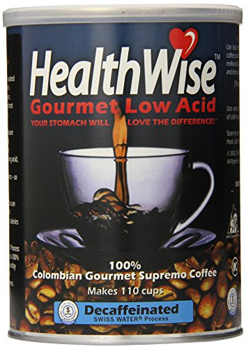 HealthWise Low Acid Swiss Water Decaffeinated Coffee, 100% Colombian Decaf Supremo, 12 Ounce