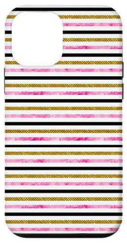 iPhone 12 mini Black Pink Golden Color Lines Graphic Pattern Gift Case