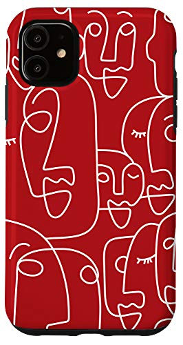 iPhone 11 Face Line Art Phone Case Woman Aesthetic Minimal Red Case