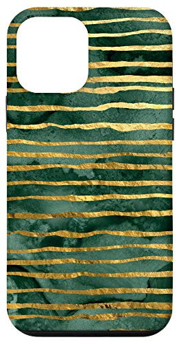 iPhone 12 mini Dark Green Striped Lines Abstract Trendy Glam Stripe Case