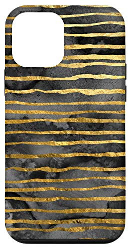 iPhone 12 mini Black and Yellow Striped Lines Abstract Trendy Glam Stripe Case