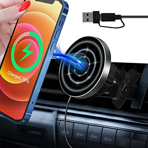15W Magnetic Wireless Car Charger Compatible with iPhone 12 12 Pro  12 Mini  12 Pro Max Magsafe Air Vent Car Mount Phone Holder Charger Compatible with Magsafe Magnetic Charging?Black?