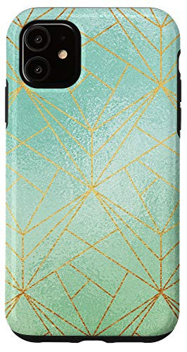 iPhone 11 Abstract Geometric Mint Green Watercolor Lines Phone Case