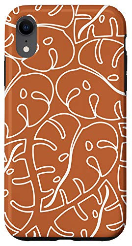 iPhone XR Monstera Leaves Botanical Line Art Terracotta Burnt Orange Case