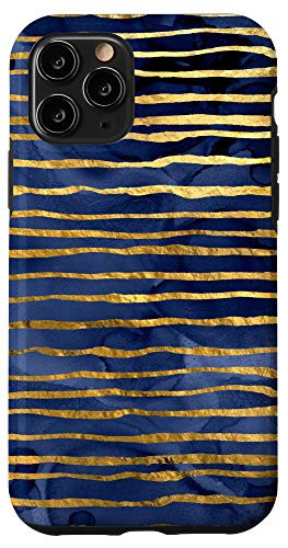 iPhone 11 Pro Navy Blue Striped Wavy Lines Abstract Stripe Trendy Glam Case