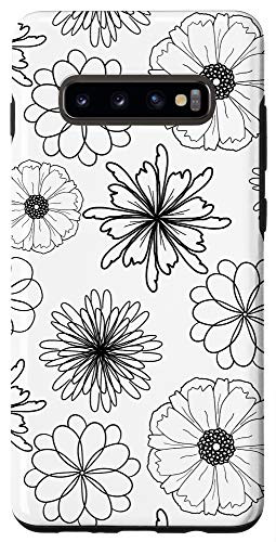 Galaxy S10plus  Flower Lovers Gift Ideas Black White Line Drawing Case