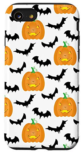 iPhone SE  2020    7   8 Halloween Design Cell Case Bat  and  Pumpkin Pattern Orange B and W Case