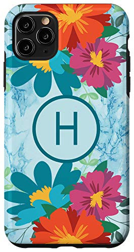 iPhone 11 Pro Max Letter H Initial Monogram Flowers Floral Marble-Print Gift Case