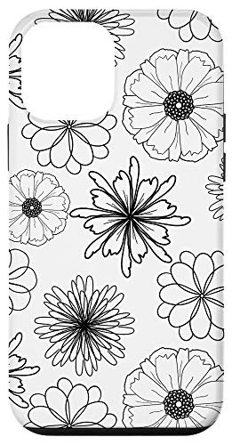 iPhone 12 mini Flower Lovers Gift Ideas Black White Line Drawing Case