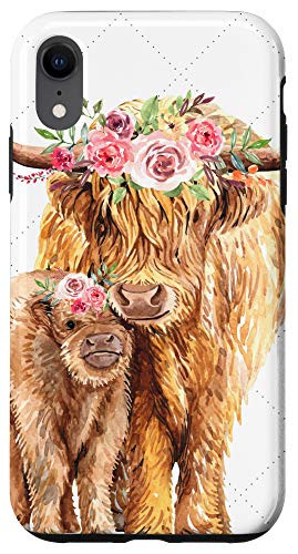 iPhone XR Cute Highland Cow - Scottish Mountain Cow Watercolor Case