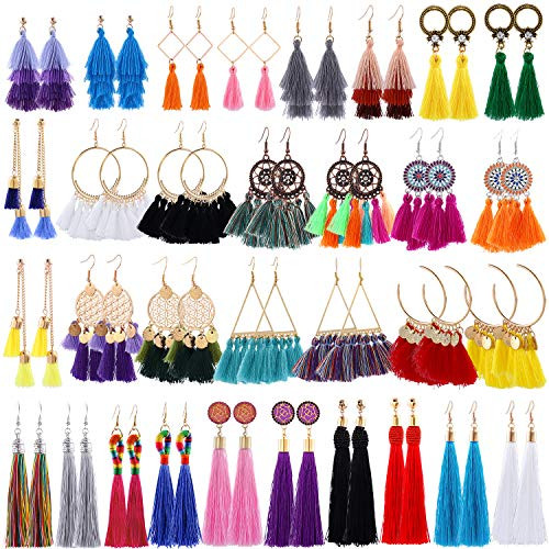 AROIC 32 Pairs Tassel Earrings with Colorful Tassel Long Layered Dangle Hoop Tiered Thread Earrings Set for Women Girls Jewelry Fashion and Valentine Birthday Party Gift AROIC 32 Pairs Tassel Earrings with Colorful Tassel Long Layered Dangle Hoop Tiered Thread Earrings Set for Women Girls Jewelry Fashion and Valentine Birthday Party Gift