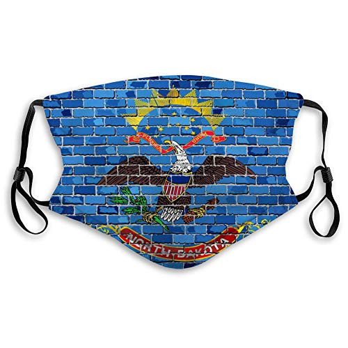 DISGOWONG Washable Breathable Shield Flag North Dakota on a Brick Wall Earloop Cover DISGOWONG Washable Breathable Shield Flag North Dakota on a Brick Wall Earloop Cover