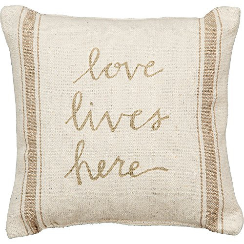 Primitives by Kathy Vintage Flour Sack Style Love Lives Here Throw Pillow, 10-Inch Square Primitives by Kathy Vintage Flour Sack Style Love Lives Here Throw Pillow, 10-Inch Square