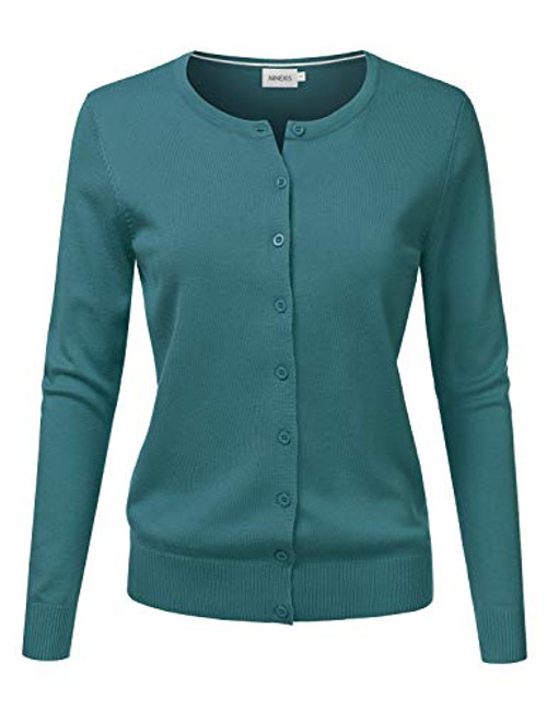 JJ Perfection Womens Button Down Soft Knit Long Sleeve Cardigan Sweater Teal XL