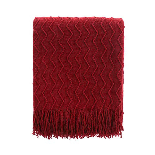BATTILO HOME Lightweight Throw Blanket Textured Solid Soft Sofa Couch Cover Decorative Knitted Blanket 50 inch x60 inch  Red
