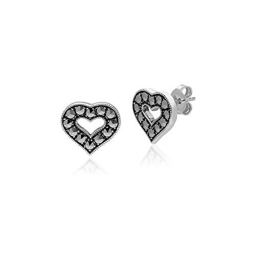 Gemondo 925 Sterling Silver Marcasite Heart Stud Earrings Gemondo 925 Sterling Silver Marcasite Heart Stud Earrings