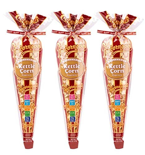 3 Popcornopolis Mini Kettle Corn Cones Gourmet Popcorn