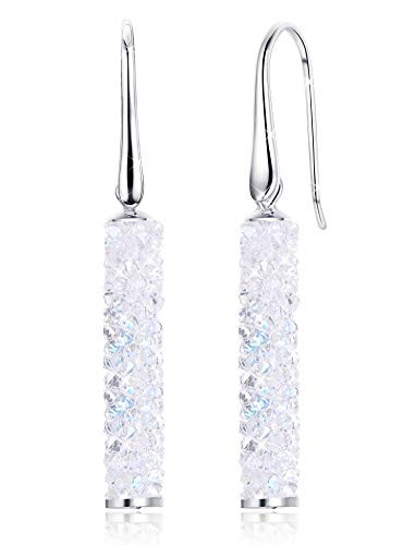 Kesaplan Cylinder Dangle Crystals Earrings for Women Sterling Silver Post Drop Earrings Hypoallergenic Crystals from Swarovski Gift for Christmas Blue Crystal